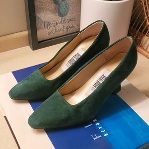 Vintage Flare Heels Dark Green Genuine Leather